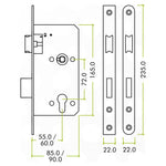 Fire Rated DIN Sashlock Sash Lock - 60mm Backset / 90mm Case / 72mm Centres - Matt Black - tradefit - 3