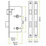 Fire Rated DIN Bathroom Lock - 60mm Backset / 90mm Case / 72mm Centres - Matt Black - tradefit - 3