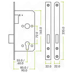 Fire Rated DIN Deadlock Lock - 60mm Backset / 90mm Case / 72mm Centres - Matt Black - tradefit - 2
