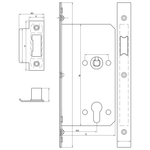 Fire Rated DIN Latch - 60mm Backset / 90mm Case / 72mm Centres - Matt Black - tradefit - 2