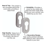 Upright Euro Escutcheon Oval Shaped Keyhole Cover - Polished Stainless Steel - tradefit - 4
