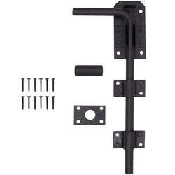 Gate Garage Drop Down Bolt Fixings & 2 Socket Types - 300mm / 12 inch - Black - tradefit