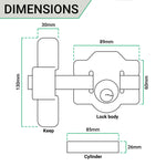 Long Throw Gate Lock & Pull Handle - Single Locking - 50mm - tradefit - 4