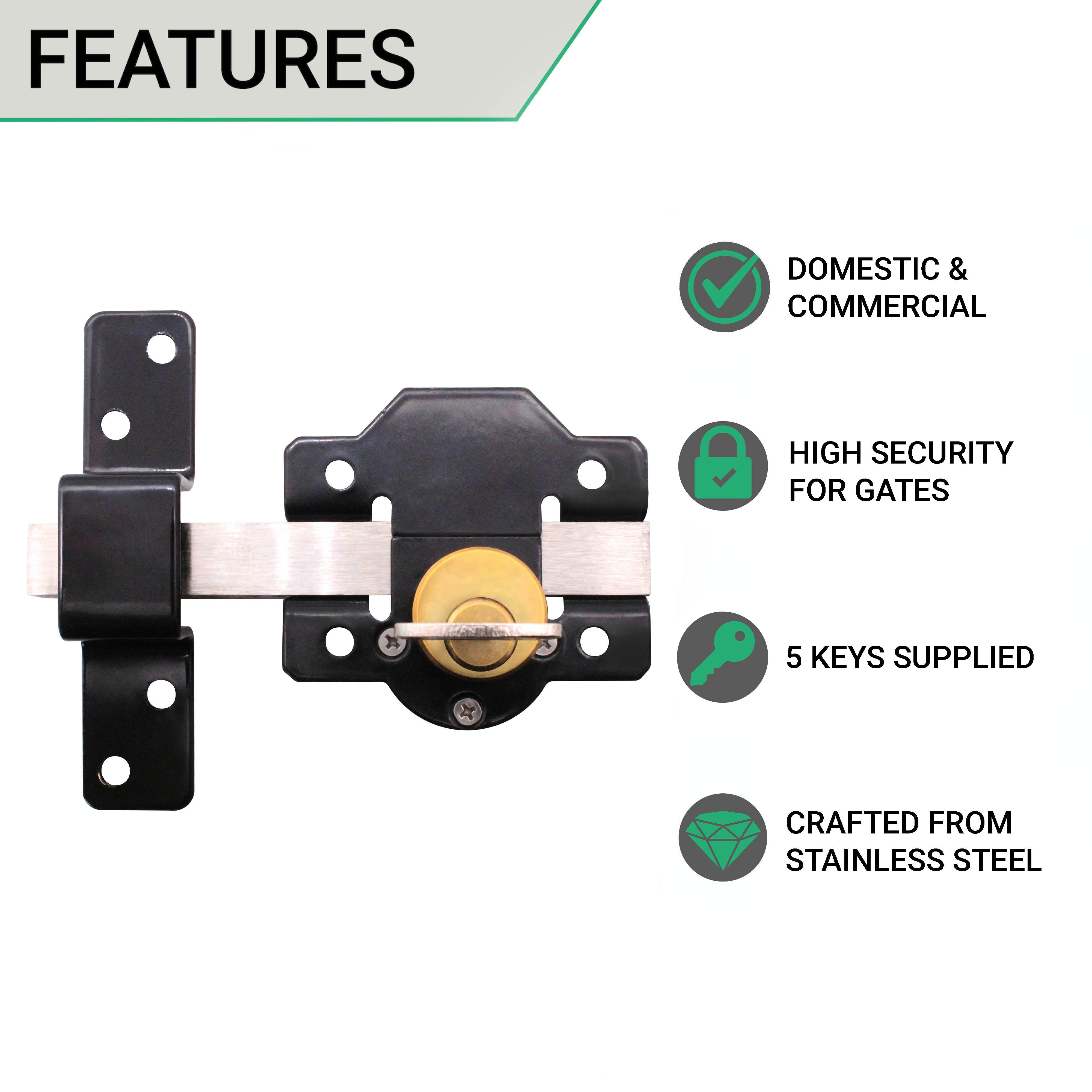 Long Throw Gate Lock & Pull Handle Single Locking 50mm tradefit