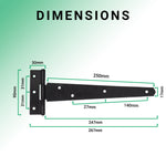 Medium Duty Gate Tee Hinges - 254mm / 10 inch - Black - Pair - tradefit - 3