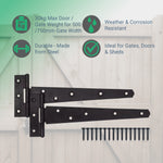 Medium Duty Gate Tee Hinges - 254mm / 10 inch - Black - Pair - tradefit - 2