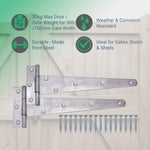 Medium Duty Gate Tee Hinges - 254mm / 10 inch - Galvanised - Pair - tradefit - 2