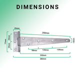 Heavy Duty Gate Tee Hinges - 254mm / 10 inch - Galvanised - Pair - tradefit - 3
