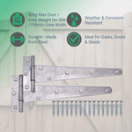 Heavy Duty Gate Tee Hinges - 254mm / 10 inch - Galvanised - Pair - tradefit - 2