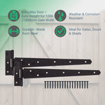 Heavy Duty Gate Tee Hinges - 609mm / 24 inch - Black - Pair - tradefit - 2