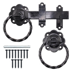 Ring Gate Latch - 6" / 150mm - Twisted Ring - Black Powder Coating - tradefit