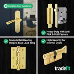 Nola Brass Plated Lever on Backplate Door Handle Kit - 80mm Euro Sashlock and Cylinder & Turn - Keyed Alike - tradefit - 5