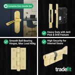 Nola Satin Brass Lever on Backplate Door Handle Kit - 80mm Euro Sashlock and Cylinder & Turn - Keyed to Differ - tradefit - 5