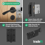 Nola Matt Black Door Handle Euro Lock Kit - Lever on Rose 78mm Euro Sashlock and Thumbturn Cylinder - Master Keyed - tradefit - 5