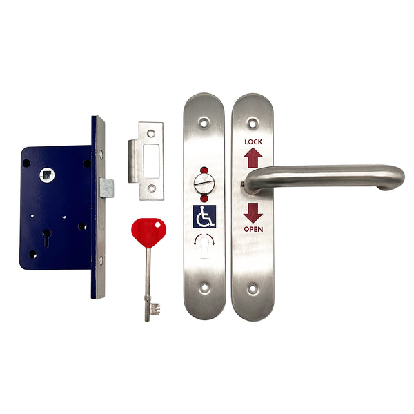 RADAR Disabled Toilet Cubicle Lock and Handle Set NKS National Key Scheme - Reversible - Satin Stainless Steel - Featured Image