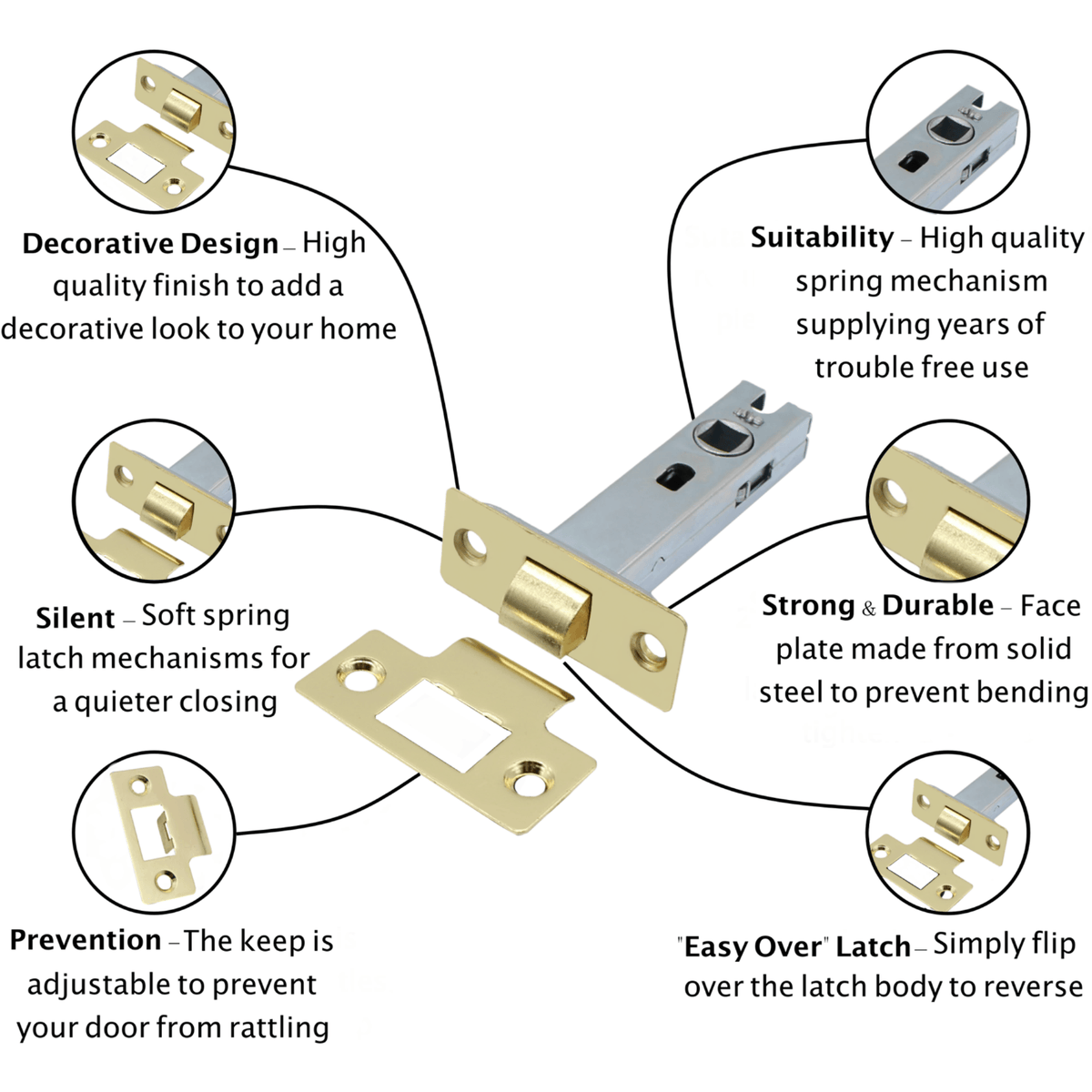 2.5 inch/64mm Economy Tubular Latch - 44m Backset - Brass - tradefit