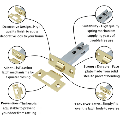 2.5 inch/64mm Economy Tubular Latch - 44m Backset - Brass - tradefit
