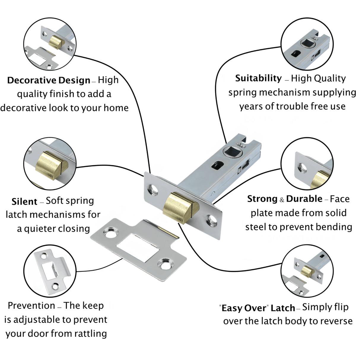 2.5 inch/64mm Economy Tubular Latch - 44m Backset - Chrome - tradefit