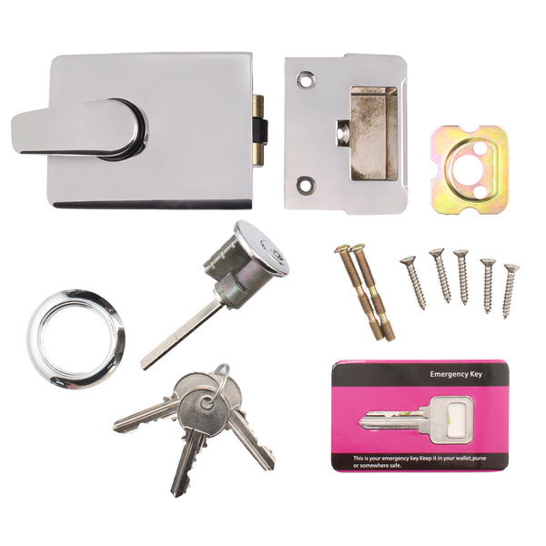 Roller Bolt Rim Nightlatch - 90mm Case 60mm Backset - Polished Chrome - tradefit - Featured Image