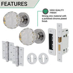 Glass and Polished Chrome Mortice Door Knob Kit - 80mm Sashlock - tradefit - 4