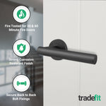 Commercial Grade Fire Rated Door Handle - FD30/60 - Vigo 19mm Lever on 52mm Rose - Matt Black - tradefit - 4