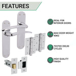 Chrome Lever on Backplate Latch Kit / Pack Zeno Design - 66mm Latch - 76mm Hinges - Polished Chrome - tradefit - 2