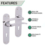 Chrome Lever Door Handles on Backplate Lock Door Handles Zeno Design - 180mm - Polished Chrome - tradefit - 2