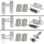 Aluminium Lever Door Handle Latch Kit / Pack - 104 x 40mm - Satin Aluminium - tradefit - 10