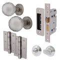 Glass Door Knob Bathroom Pack – 76mm Hinges / 80mm Lock - Satin Nickel