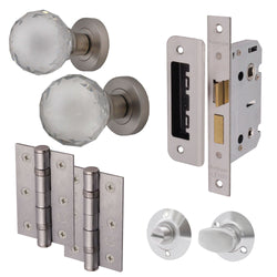 Glass Door Knob Bathroom Pack – 76mm Hinges / 80mm Lock - Satin Nickel - tradefit