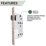 Fire Rated DIN Bathroom Lock - 60mm Backset / 90mm Case / 72mm Centres - Satin Stainless Steel - tradefit - 4