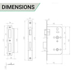 Fire Rated DIN Bathroom Lock - 60mm Backset / 90mm Case / 72mm Centres - Satin Stainless Steel - tradefit - 5