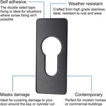 Repair Escutcheon Key Hole Cover Plate Euro Profile Self Adhesive Fix - Black - 28mm - tradefit - 3