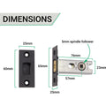 3 inch/76mm Tubular Bathroom Deadbolt - 57mm Backset - Matt Black - tradefit