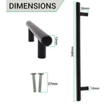 T - Bar Cupboard Dee Handle 348x12mm 288mm Centres Matt Black - tradefit - 4