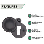Victorian Keyhole Covered Escutcheon for Front Doors - 34mm - Black - tradefit - 2