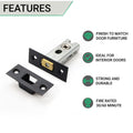 3 inch/76mm Tubular Bathroom Deadbolt - 57mm Backset - Matt Black - tradefit