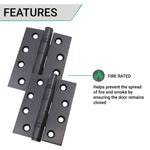 Black Fire Door Hinges - 4 Inch/102mm - Grade 13 Steel Ball Bearing - Pack 2 - tradefit - 3