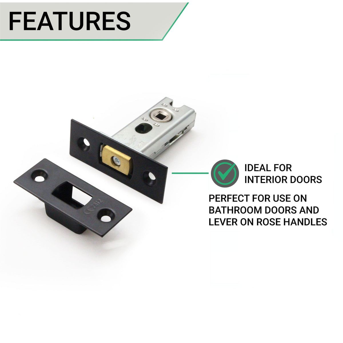 3 inch/76mm Tubular Bathroom Deadbolt - 57mm Backset - Matt Black - tradefit