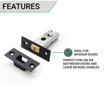 3 inch/76mm Tubular Bathroom Deadbolt - 57mm Backset - Matt Black - tradefit - 3