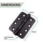 Black Fire Door Hinges - 4 Inch/102mm - Grade 13 Steel Ball Bearing - Pack 2 - Radius - tradefit - 5