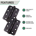 Black Fire Door Hinges - 4 Inch/102mm - Grade 13 Steel Ball Bearing - Pack 2 - Radius - tradefit - 2