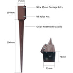 Drive In Fence Post Spike Anchor - Bolt Secure - 75 x 75 x 600mm - Oxide Red - tradefit - 2