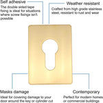 Repair Escutcheon Key Hole Cover Plate Euro Profile Self Adhesive Fix - Polished Brass - 65 x 47mm - tradefit - 2