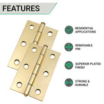 Steel Butt Hinges 1840 Loose Pin Pattern - 76x51x1.5mm - Brass Plated - Pair - EXCLUDING Screws - tradefit - 3