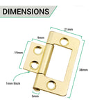 Steel Flush Cabinet Hinges - 40mm - Brass Plated - Pair - EXCLUDING Screws - tradefit - 5