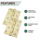Steel Butt Hinges 1840 Loose Pin Pattern - 102x67x2mm - Brass Plated - Pair - EXCLUDING Screws - tradefit - 3