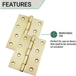 Steel Butt Hinges 1840 Loose Pin Pattern - 102x67x2mm - Brass Plated - Pair - EXCLUDING Screws - tradefit - 4