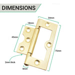 Steel Flush Cabinet Hinges - 75mm - Brass Plated - Pair - EXCLUDING Screws - tradefit - 5