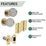 Glass and Polished Brass Mortice Door Knob Kit - 76mm Latch - tradefit - 3